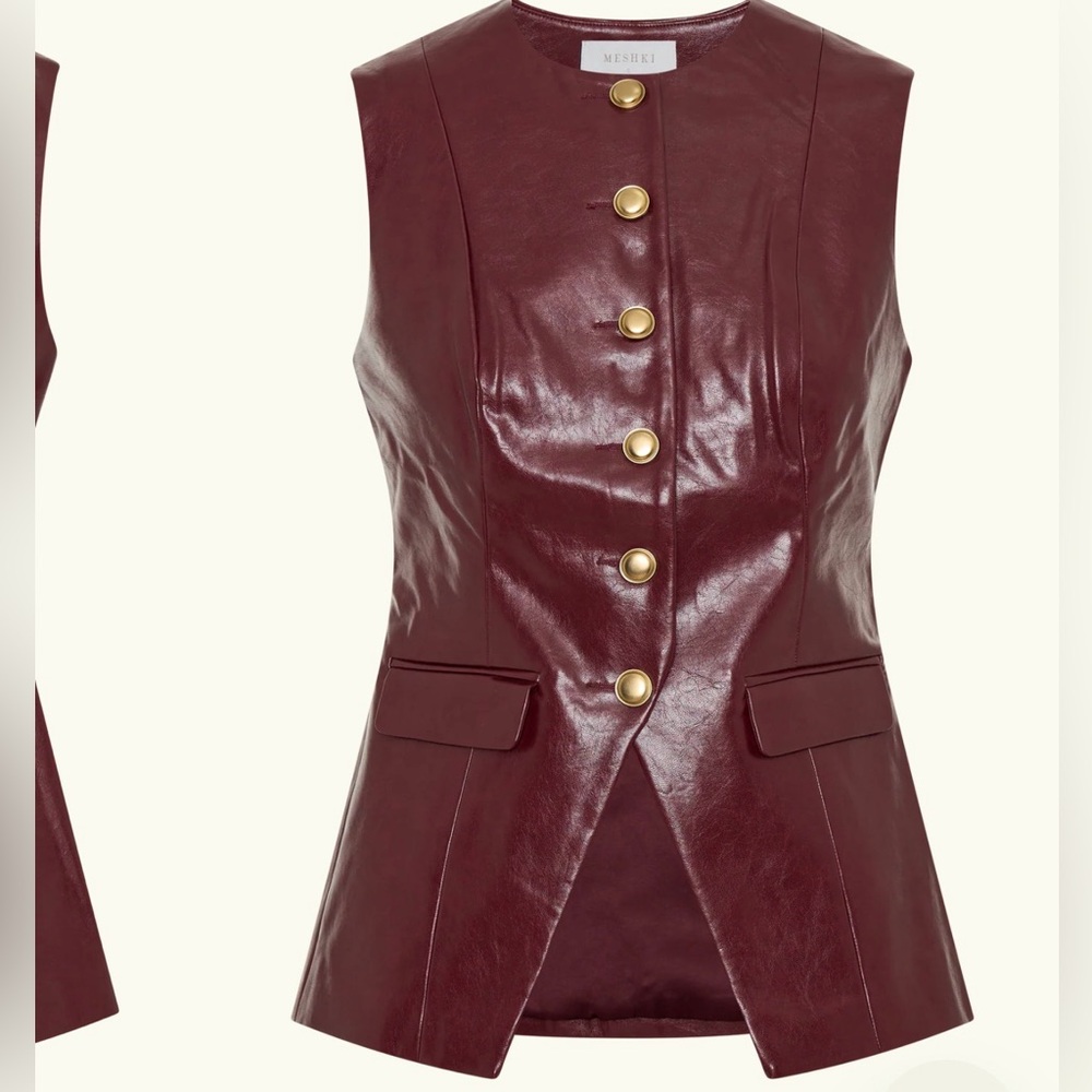 Meshki Faux Leather Sleeveless Vest - Cherry Red